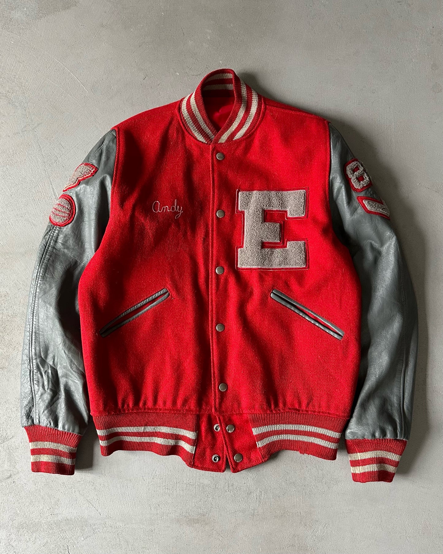 1980s - Red/Grey Reversible Varsity Jacket - M/L