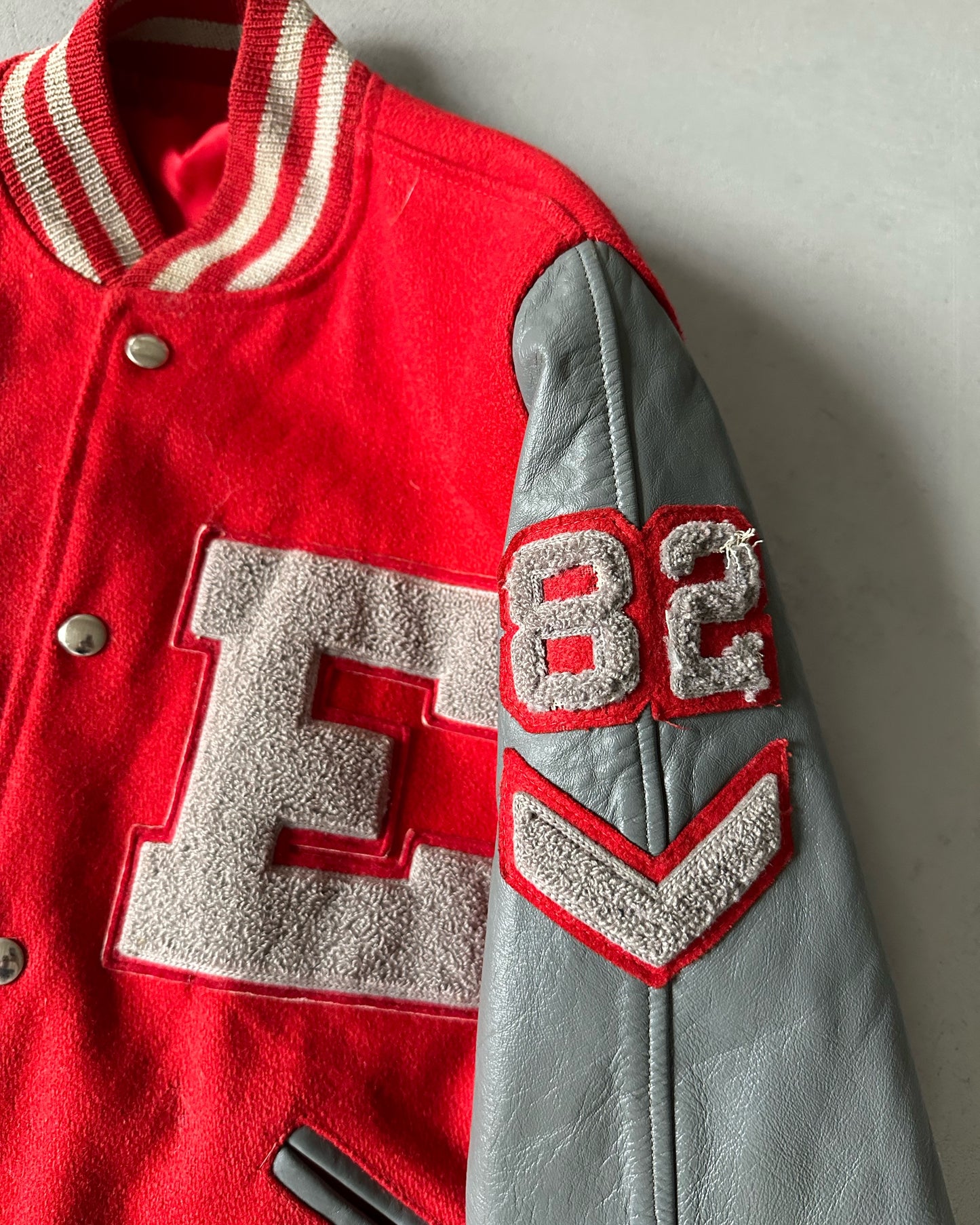 1980s - Red/Grey Reversible Varsity Jacket - M/L