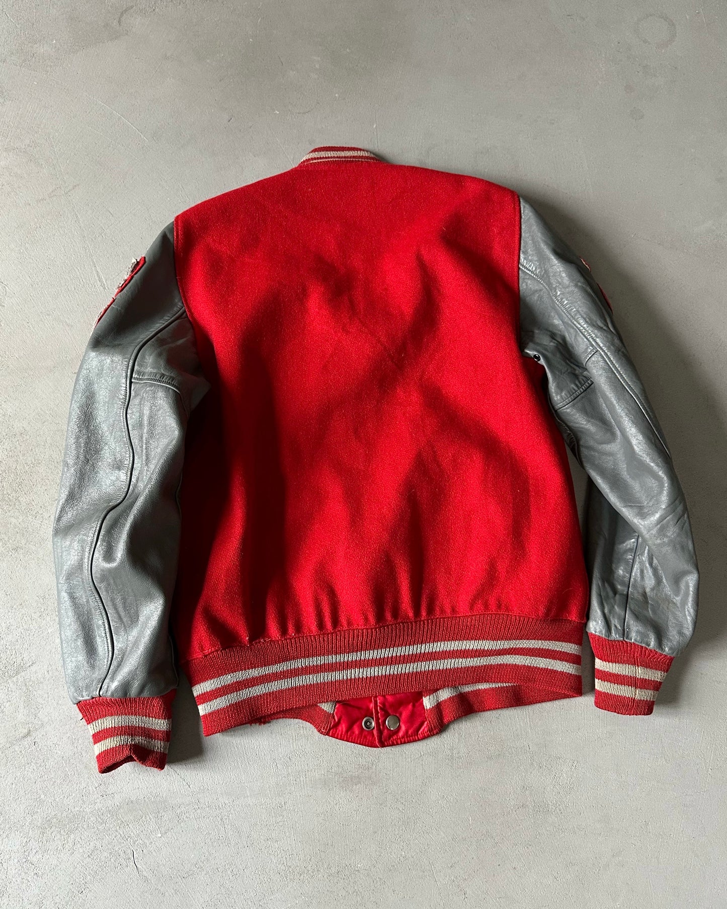 1980s - Red/Grey Reversible Varsity Jacket - M/L