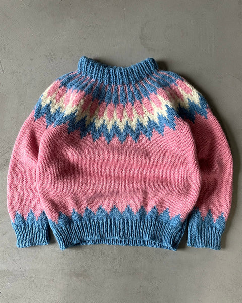 1970s - Pink/Blue Nordic Wool Sweater - XS/S