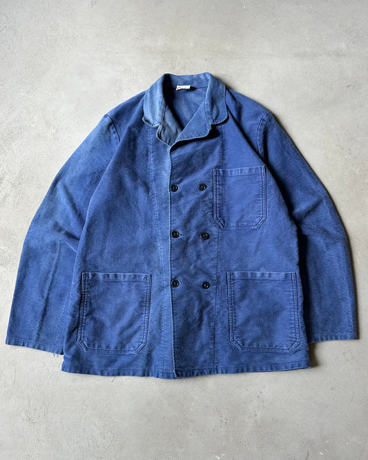 1990s - Blue Double Breasted Moleskin Euro Chore - L