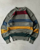 1990s - Green/Blue Striped Sweater - L/XL