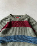 1990s - Green/Blue Striped Sweater - L/XL
