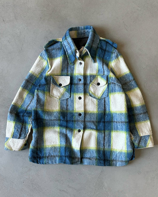 1970s - Blue/Lime Plaid Wool Women's Shacket - (W) M