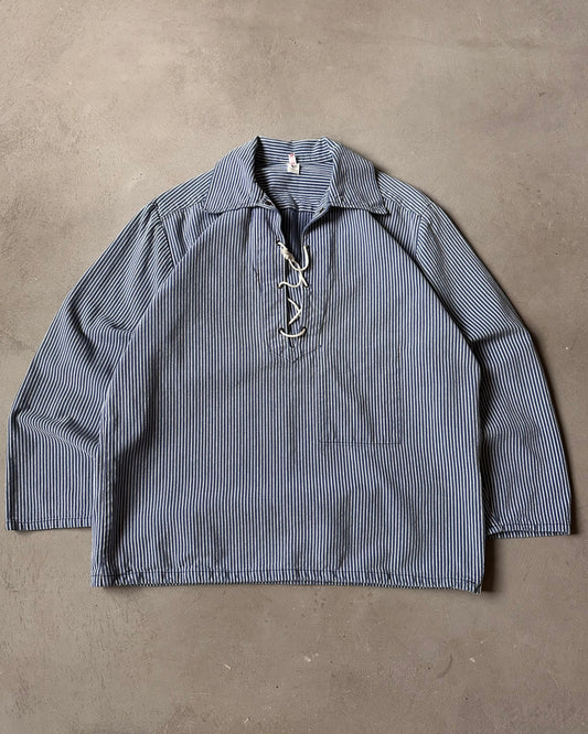 1970s - Blue/White Striped Fisherman Overshirt - M/L