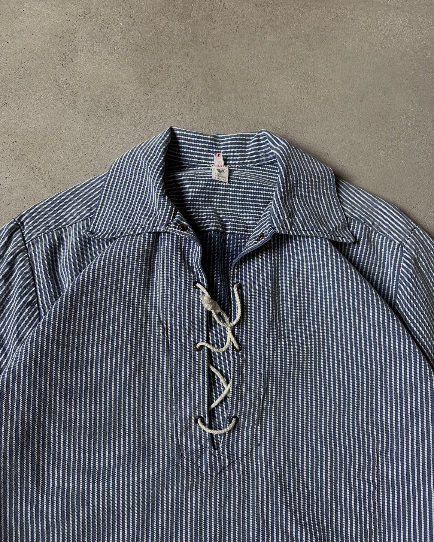 1970s - Blue/White Striped Fisherman Overshirt - M/L