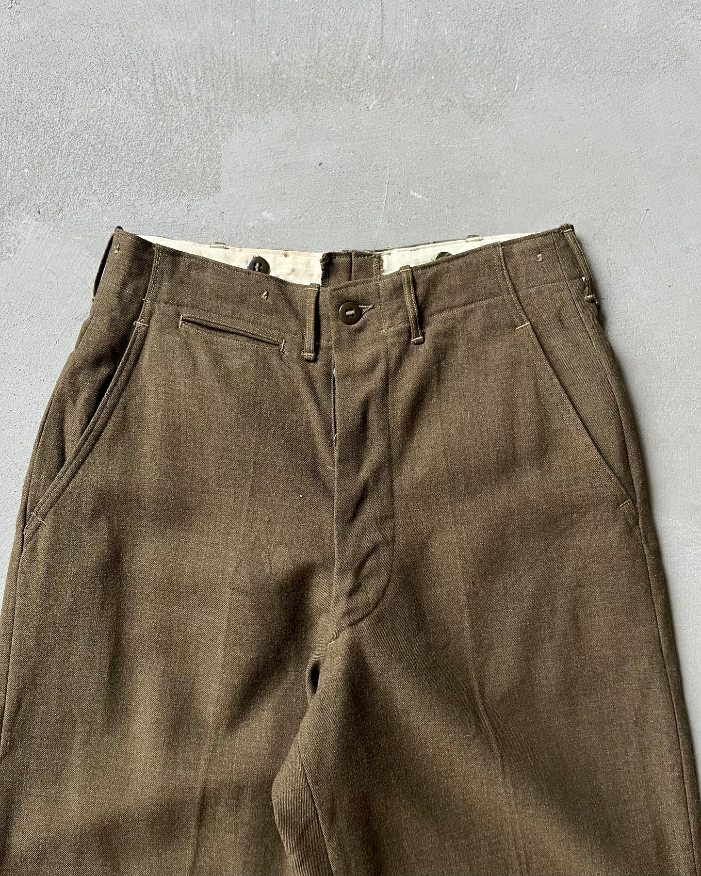 1950s - Green Military Wool Trousers - 29x31