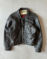 1980s - Black Rugby Leather Trucker Jacket - M