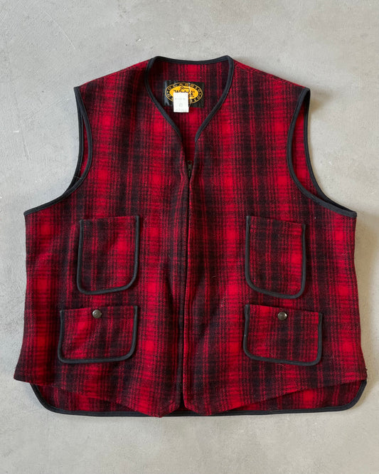 1990s - Red/Black Plaid Woolrich Vest - L/XL