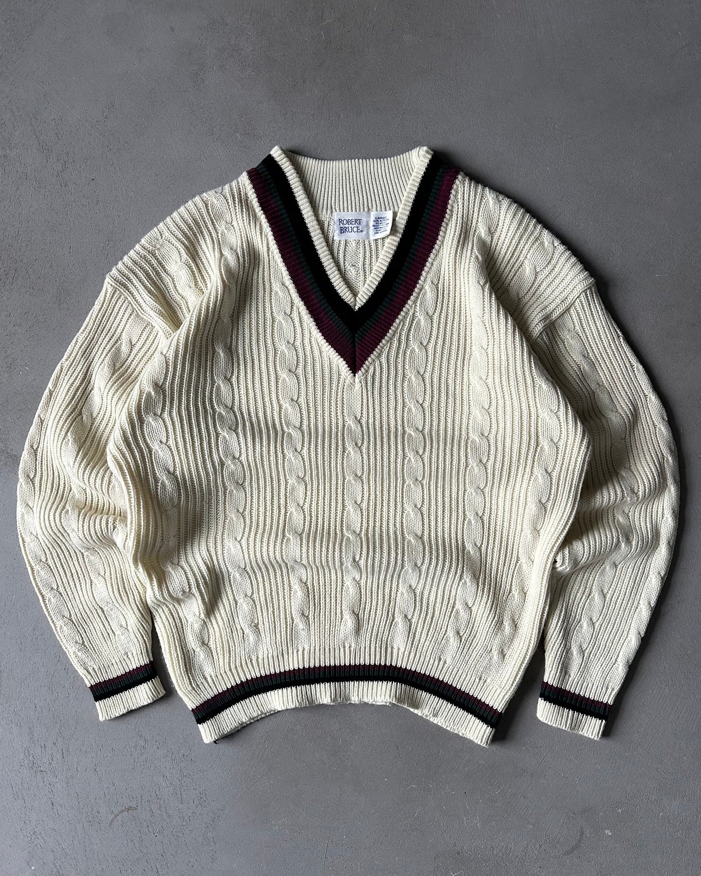 1990s - Cream/Burgundy Golf Sweater - L