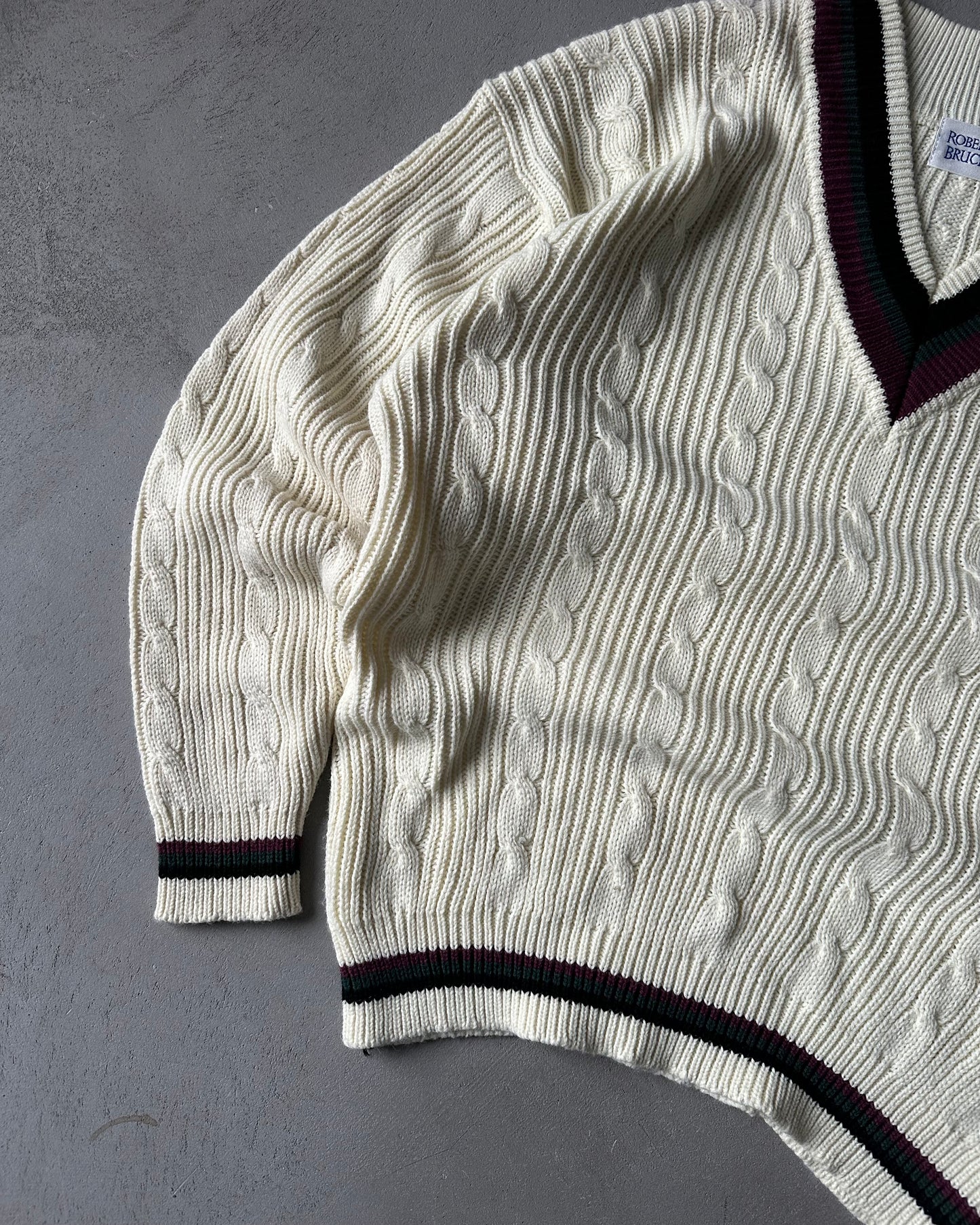 1990s - Cream/Burgundy Golf Sweater - L