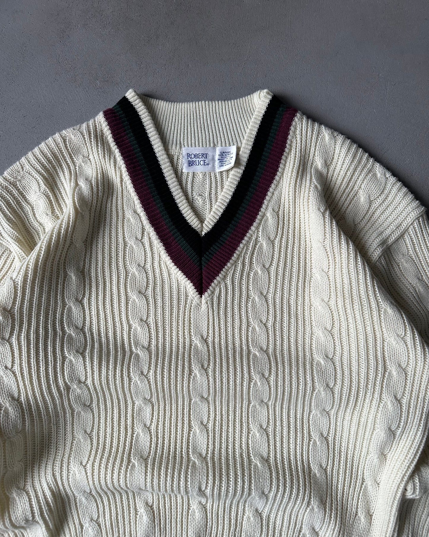 1990s - Cream/Burgundy Golf Sweater - L