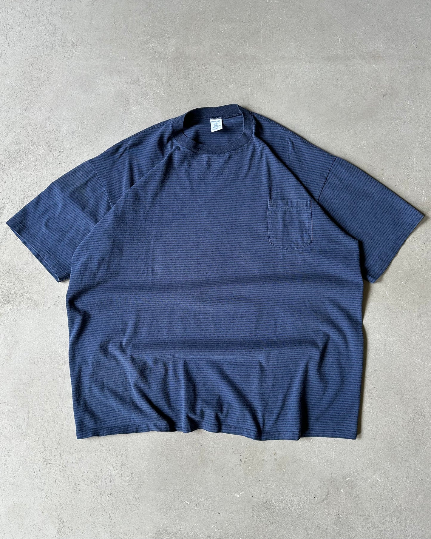 1990s - Navy Striped Pocket T-Shirt - XXL