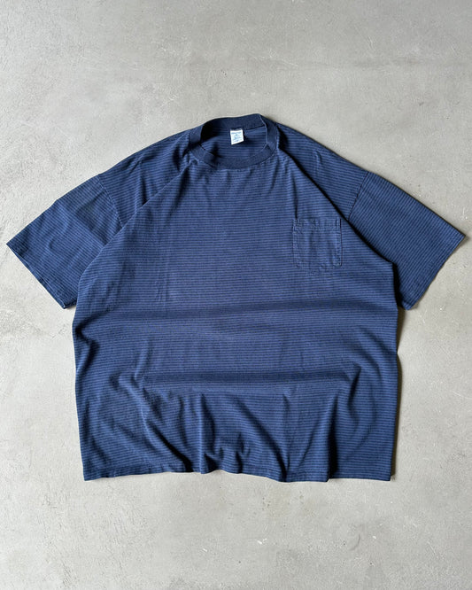 1990s - Navy Striped Pocket T-Shirt - XXL