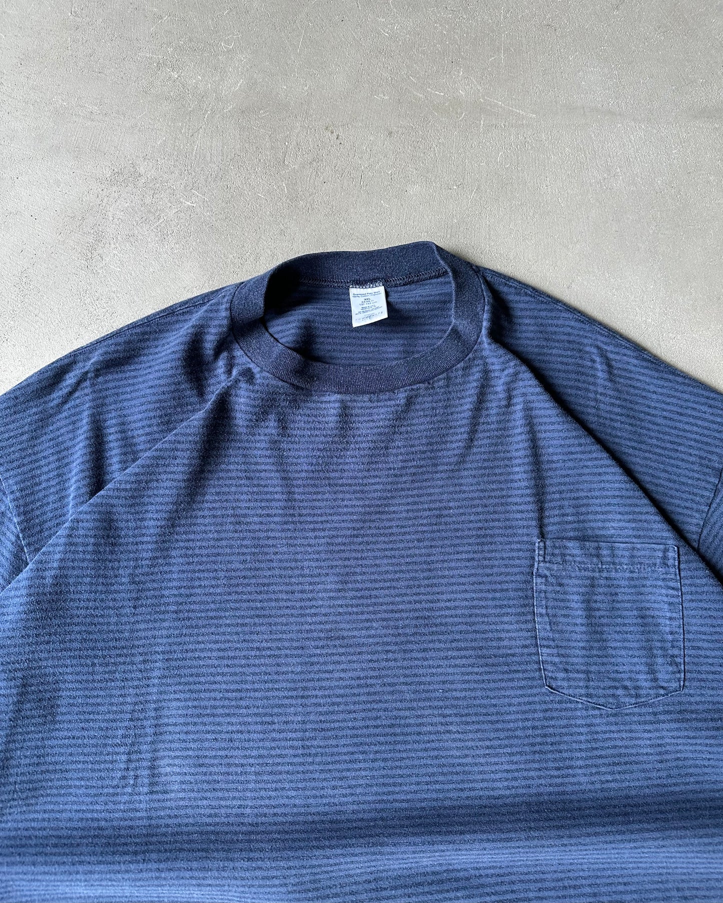 1990s - Navy Striped Pocket T-Shirt - XXL