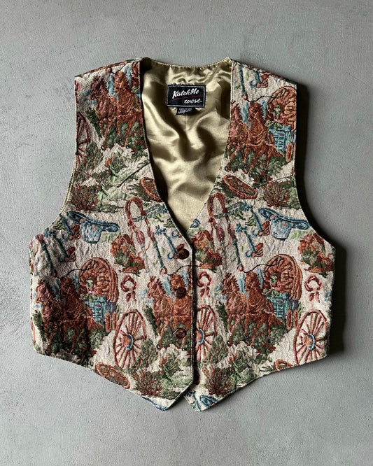 1990s - Beige/Green Tapestry Vest - (W)L