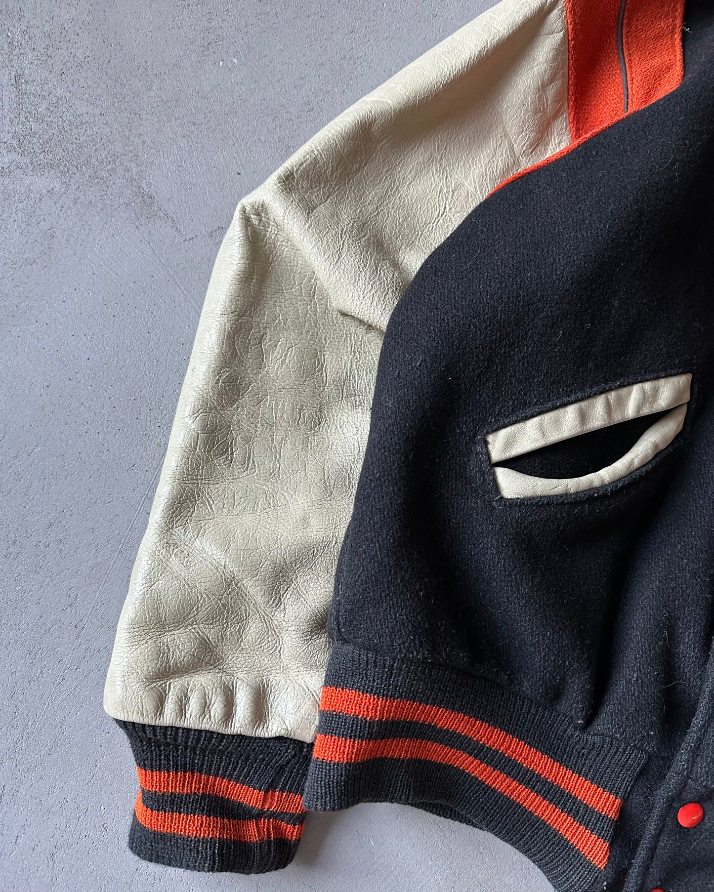 1960s - Black/Orange "E" Varsity Jacket - S/M