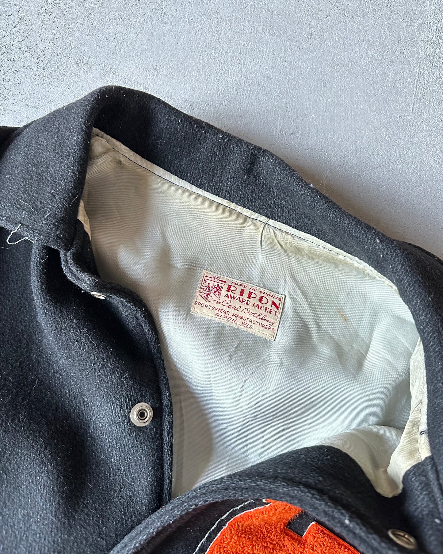 1960s - Black/Orange "E" Varsity Jacket - S/M