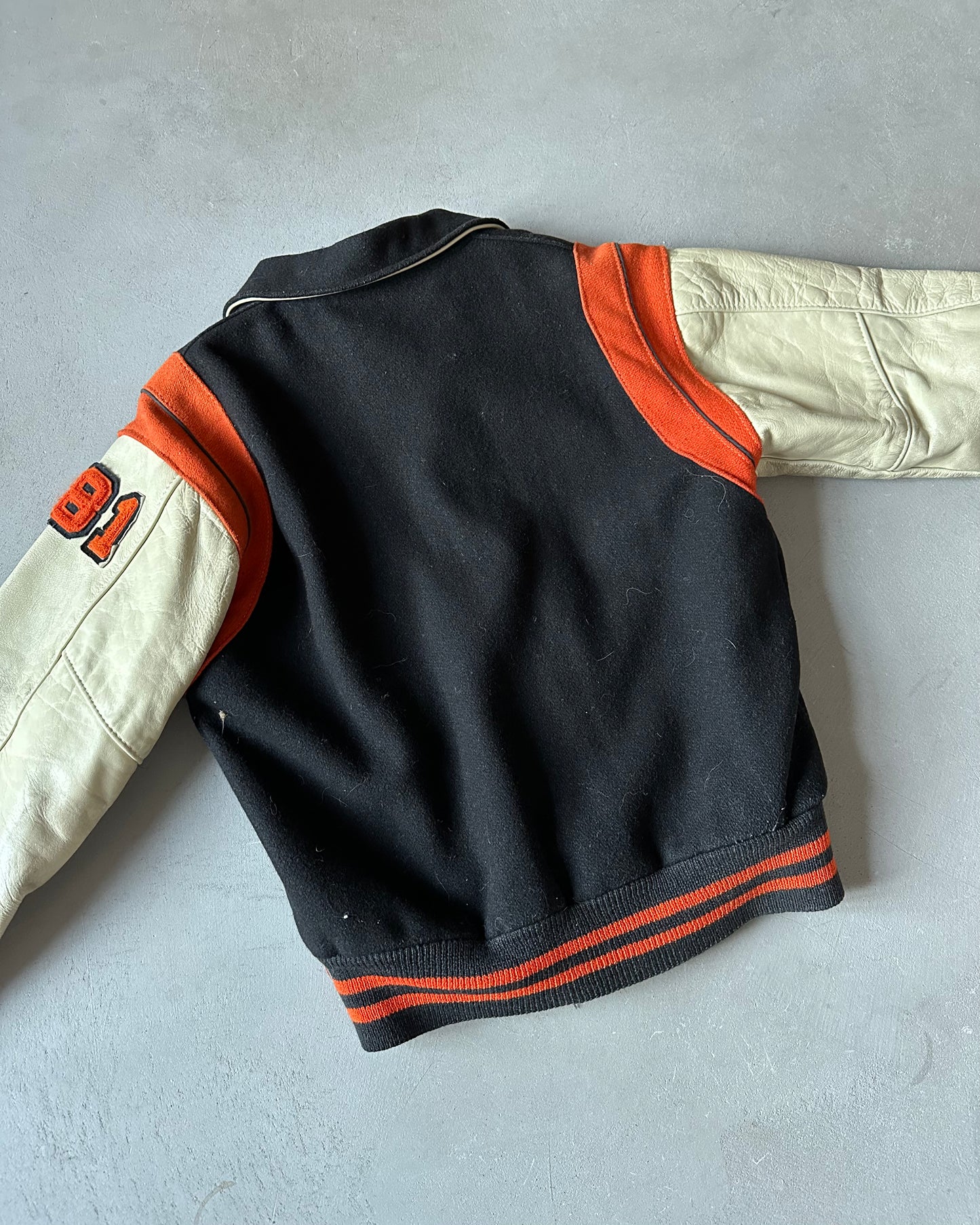 1960s - Black/Orange "E" Varsity Jacket - S/M