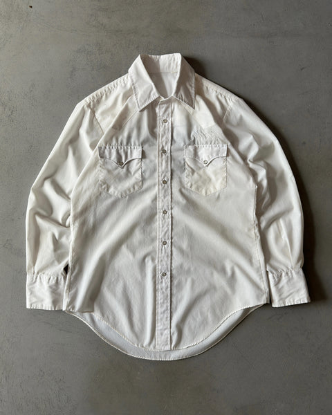 1970s - White "Cycle Club" Chainstitch Pearl Snap Shirt - M