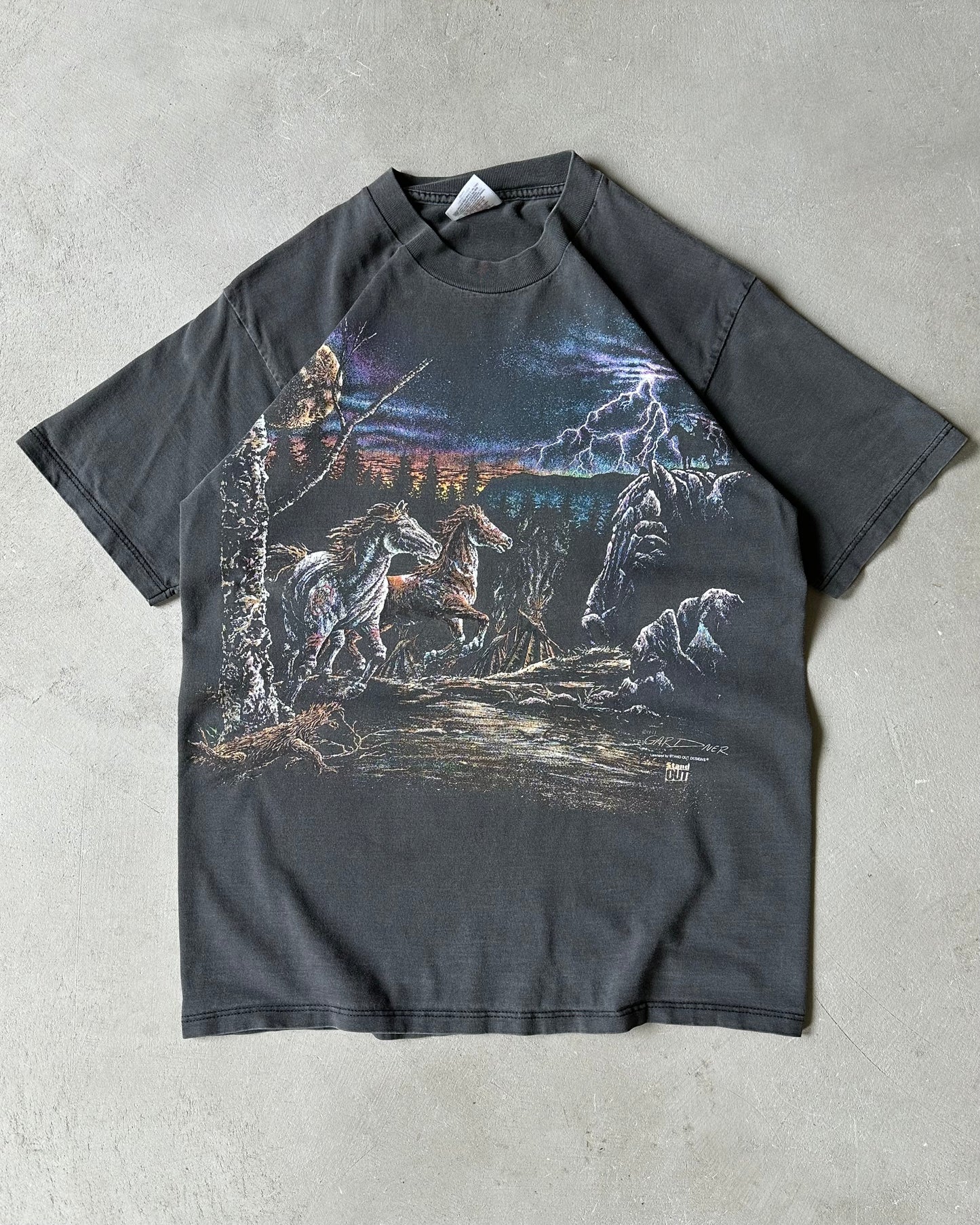 1990s - Faded Black Nature T-Shirt - M/L