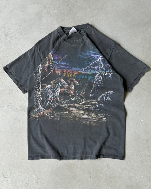 1990s - Faded Black Nature T-Shirt - M/L