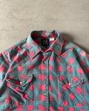 1980s - Pink/Teal Plaid Pearl Snap Flannel - M