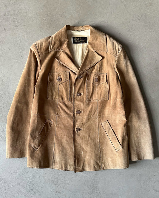 1970s - Tan Golden Leaf Suede Coat - L