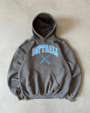 1990s - Charcoal Softball Russell Hoodie - L
