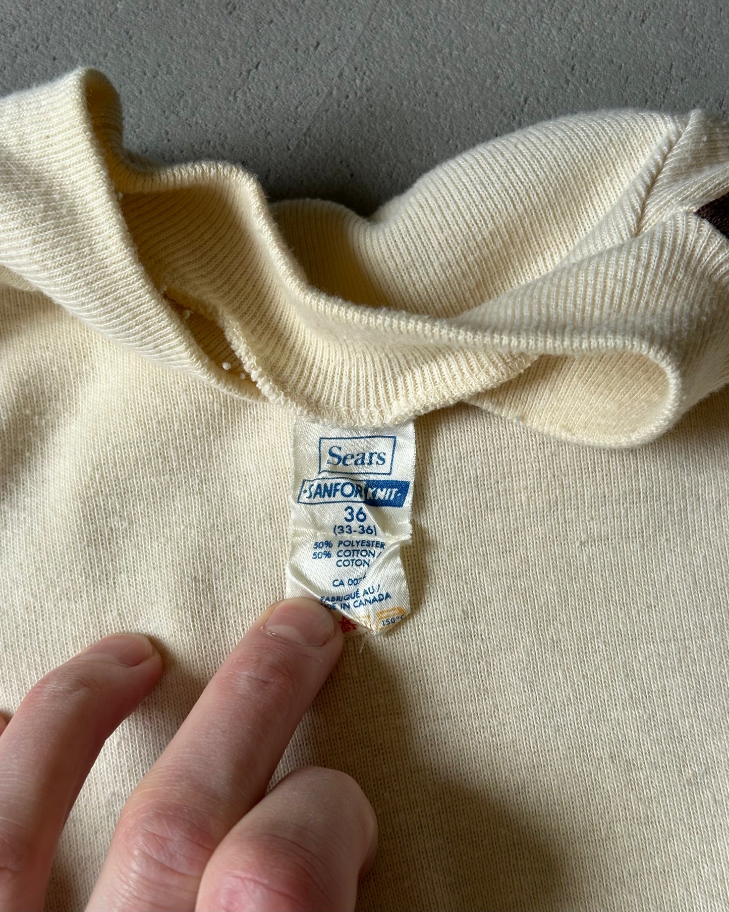 1970s - Cream/Brown Thermal Longsleeve - XS