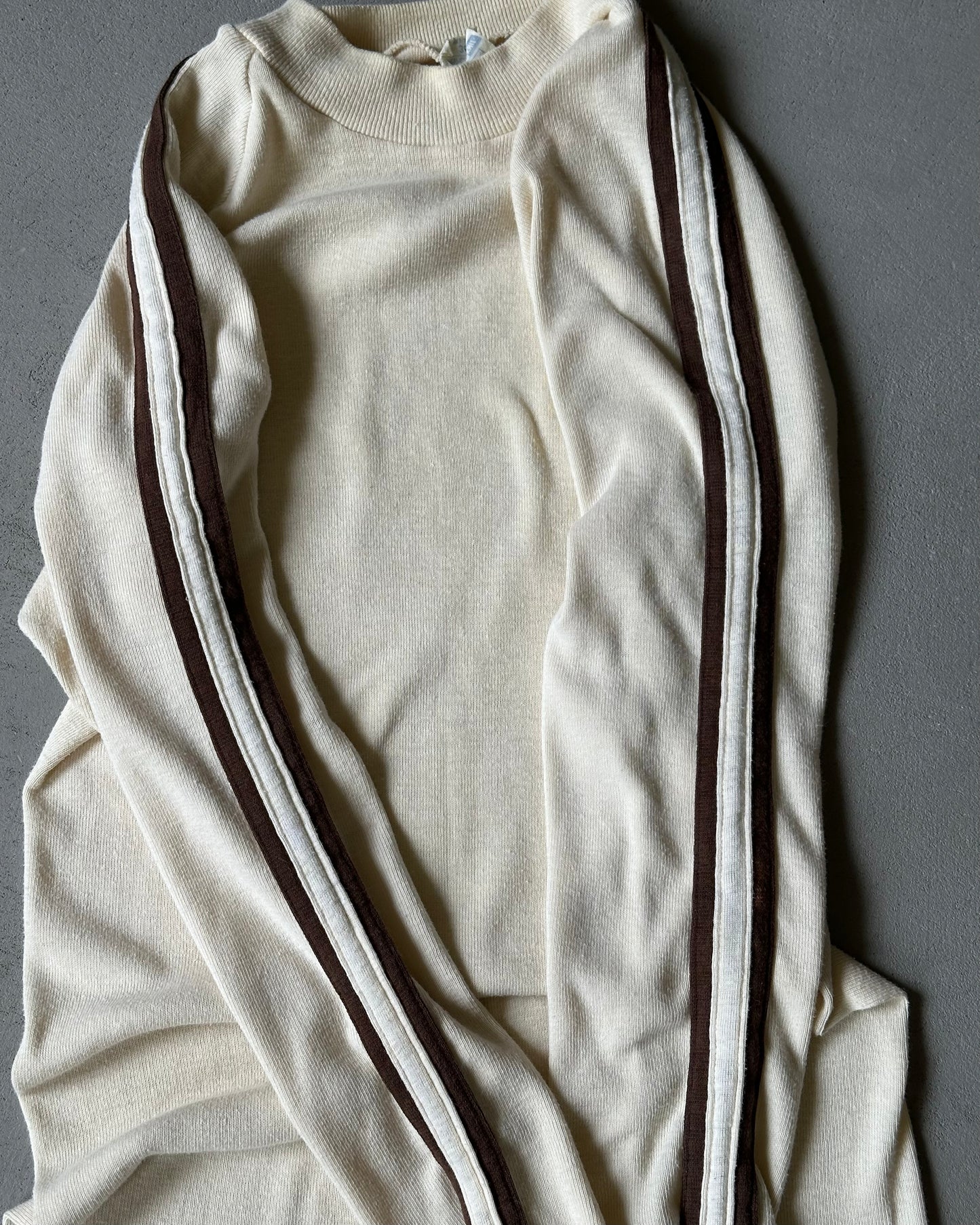 1970s - Cream/Brown Thermal Longsleeve - XS
