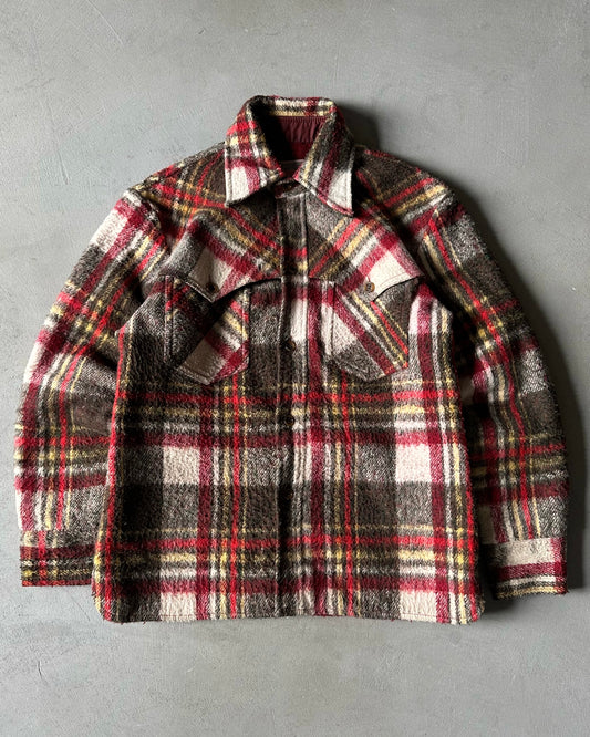 1980s - Brown/Red Plaid Shacket - S