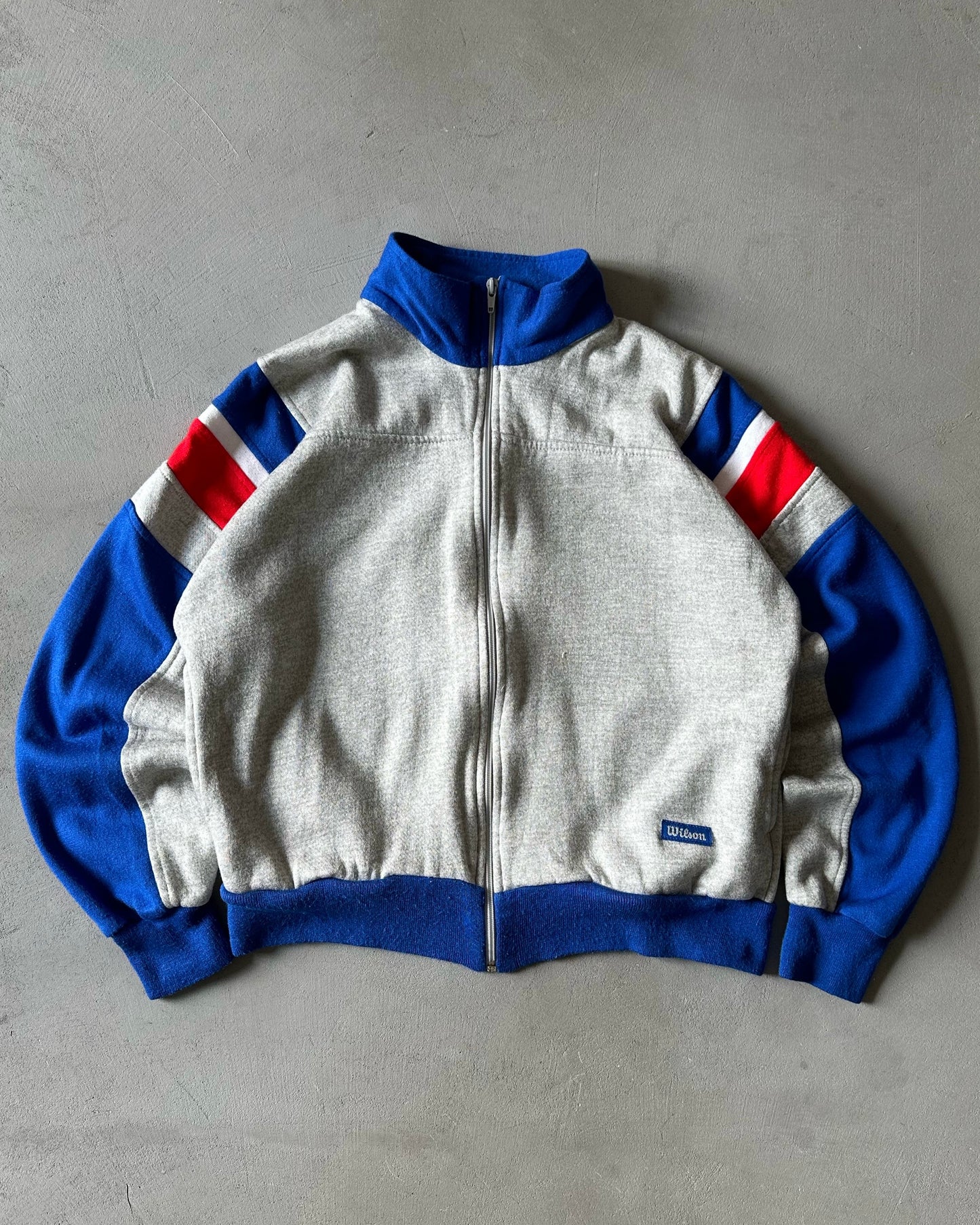 1980s - Grey/Blue Wilson Track Zip-Up - S