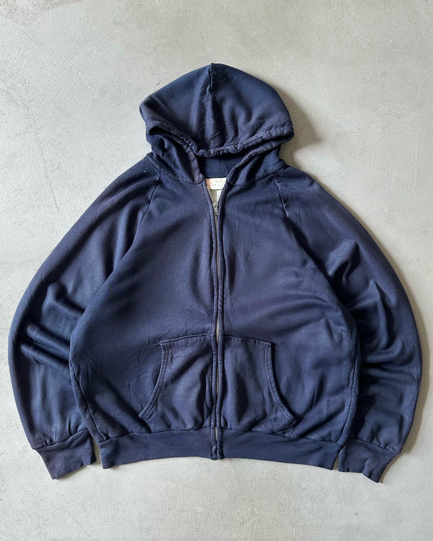 1980s - Navy Acrylic Thermal Zip-Up Hoodie - S/M