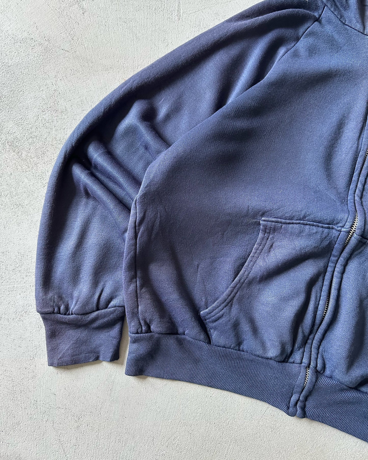 1980s - Navy Acrylic Thermal Zip-Up Hoodie - S/M