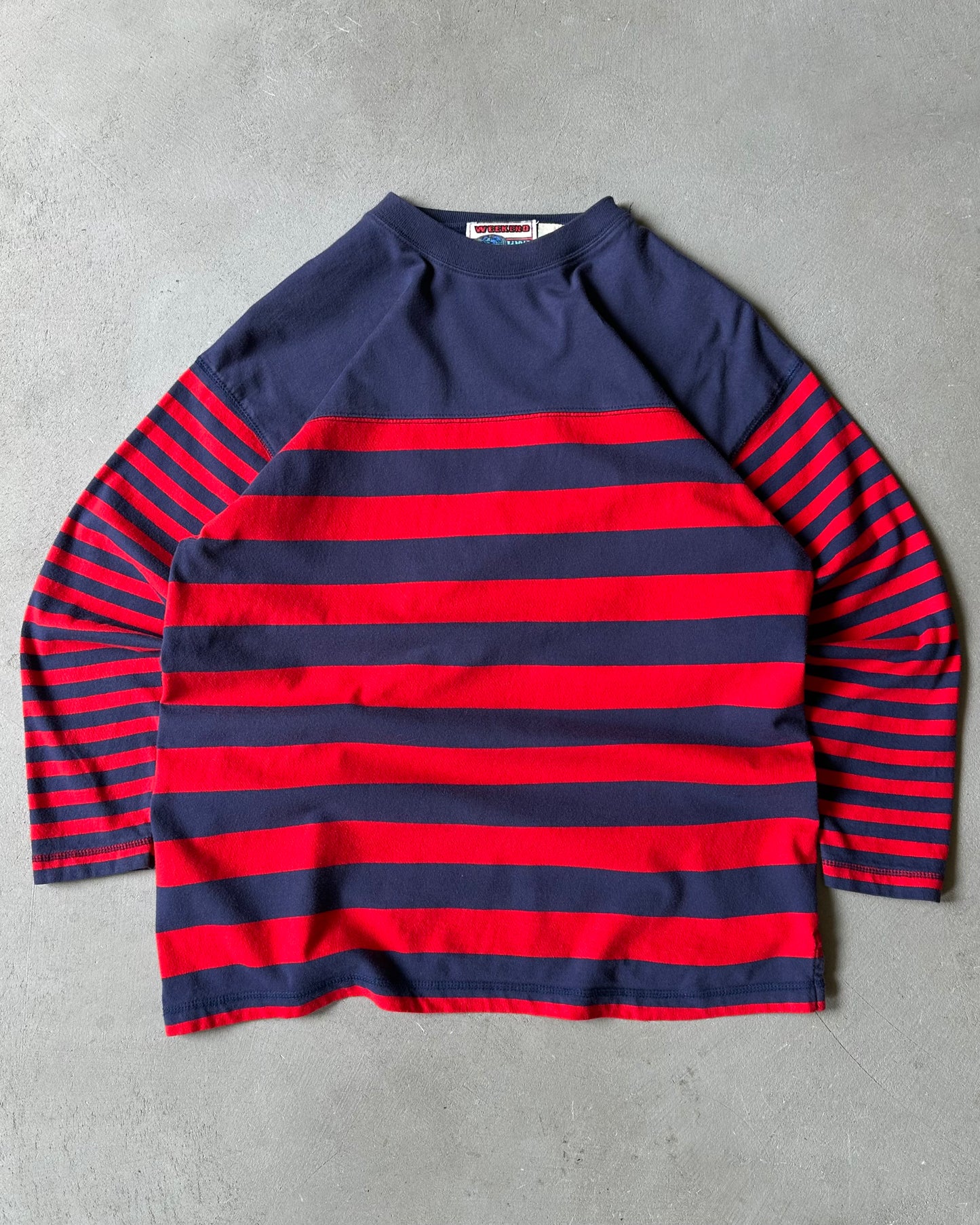 1990s - Navy/Red Striped 3/4 Sleeves - S/M