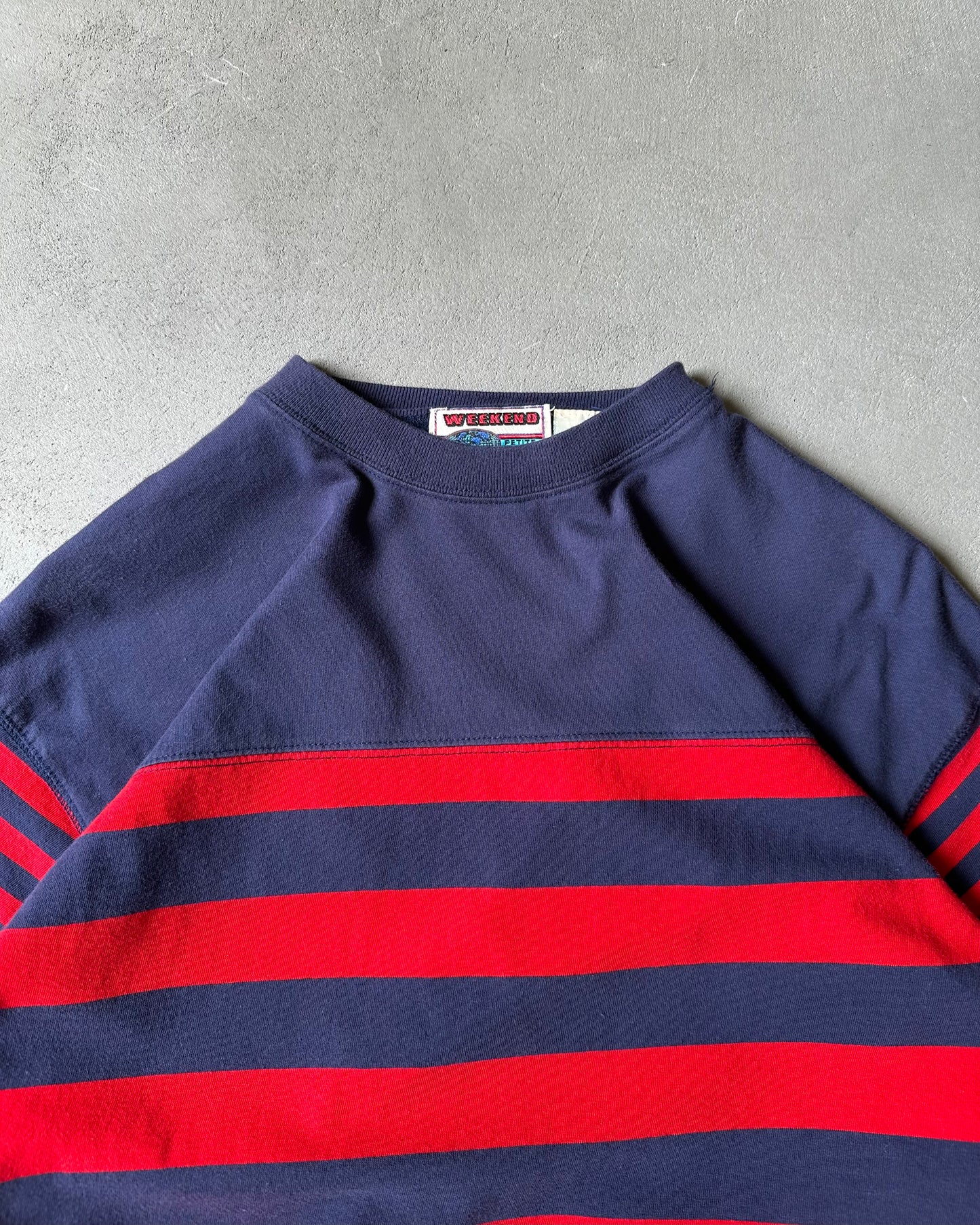 1990s - Navy/Red Striped 3/4 Sleeves - S/M