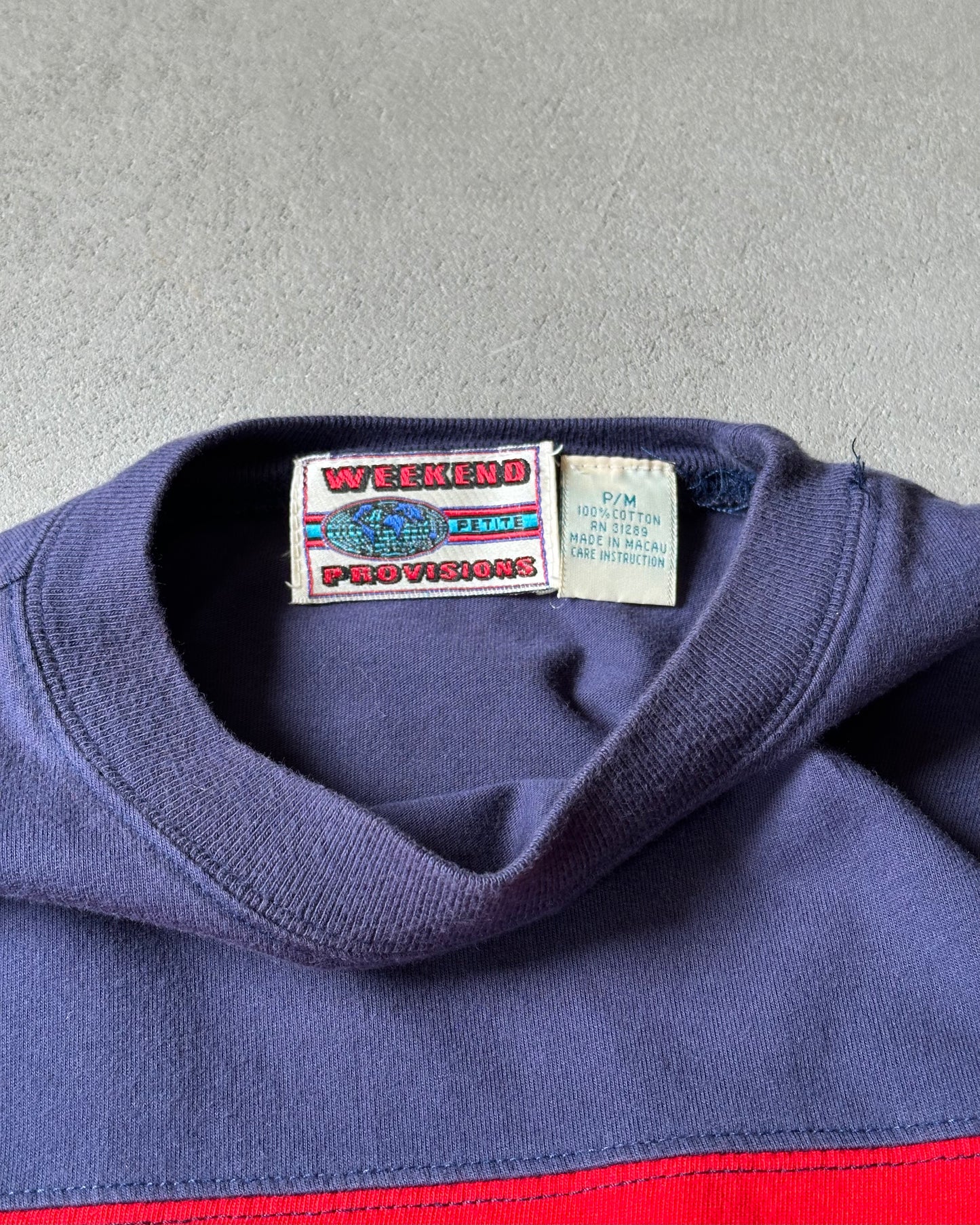 1990s - Navy/Red Striped 3/4 Sleeves - S/M