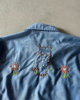 1970s - Jeans Joint Owl Chambray Button Up - L