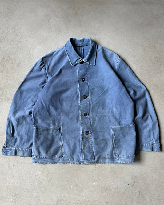 1960s - Distressed Blue Moleskin French Chore - S/M