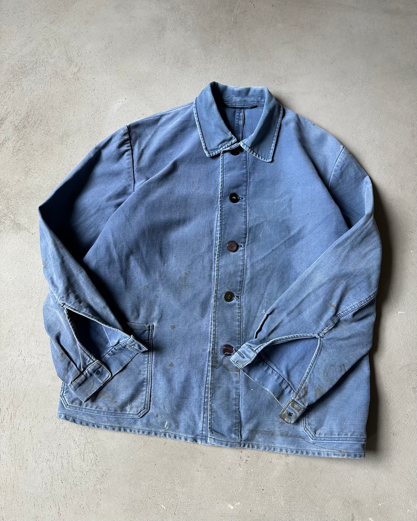 1960s - Distressed Blue Moleskin French Chore - S/M