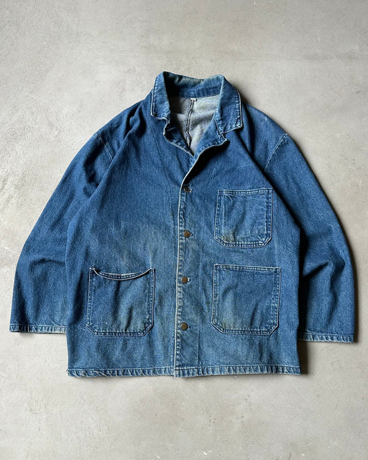 1990s - Distressed Denim Chore Jacket - XL
