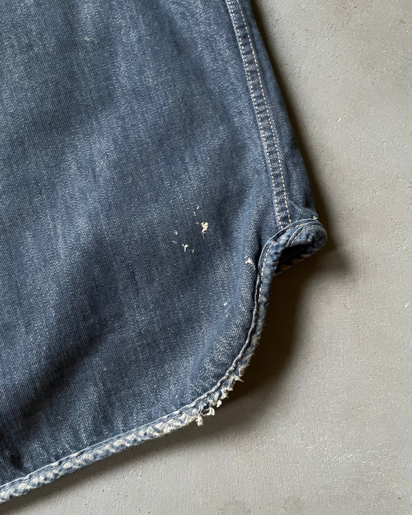 1970s - Distressed Roebucks Sherpa Denim Vest - M