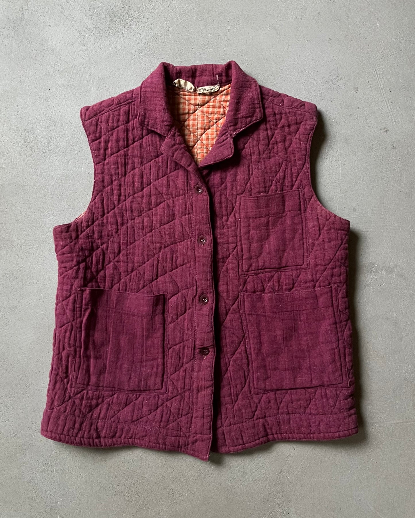 Années 70 - Gilet matelassé bordeaux pour femme - (F)TP/P