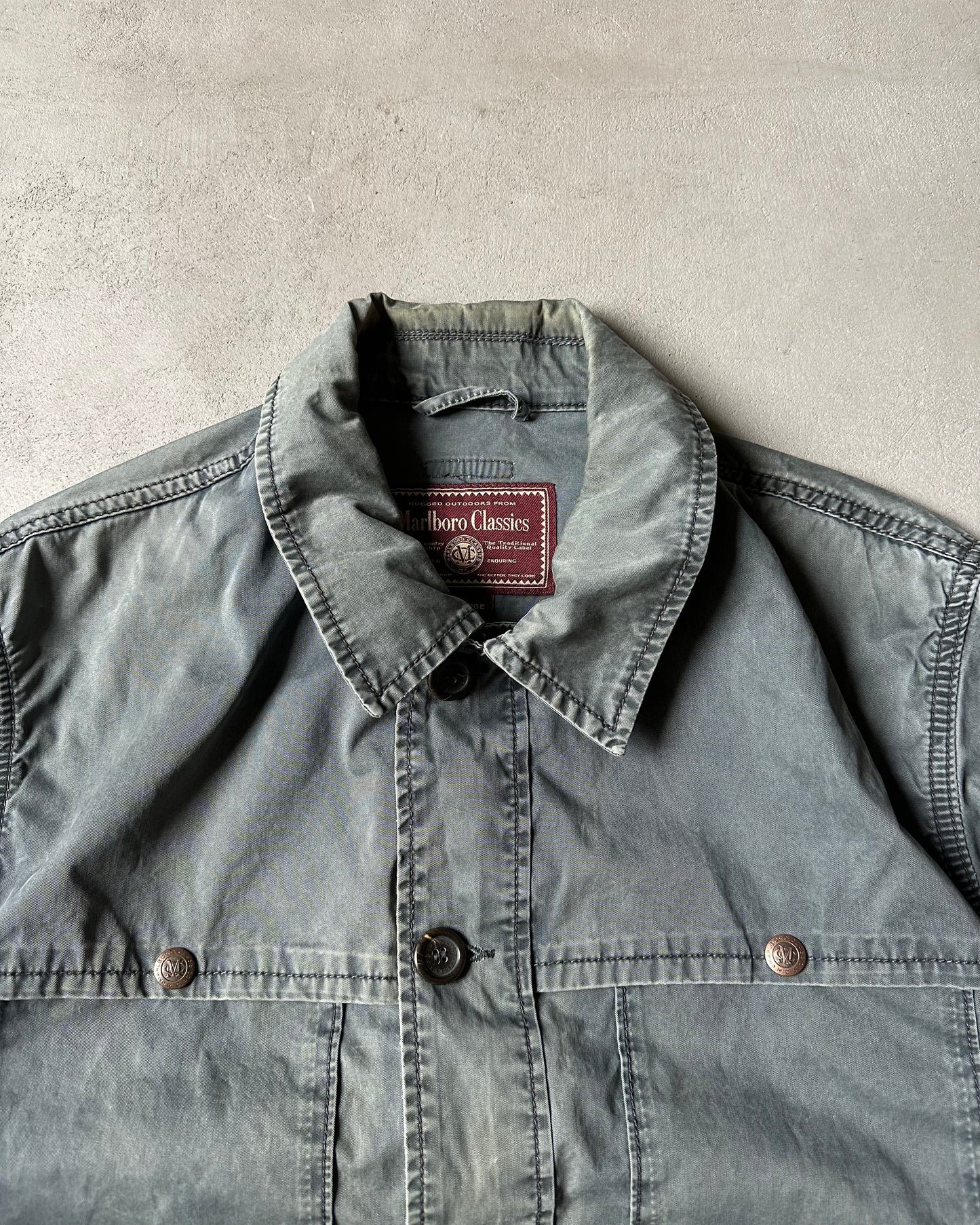 1990s - Faded Grey Marlboro Safari Over Coat - L