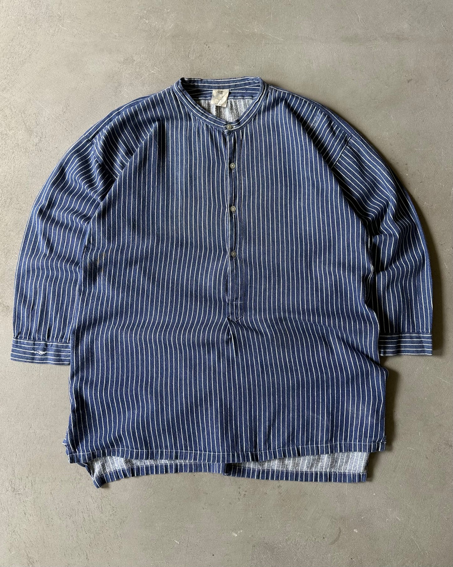 1980s - Blue Striped Euro Fisherman Shirt - L