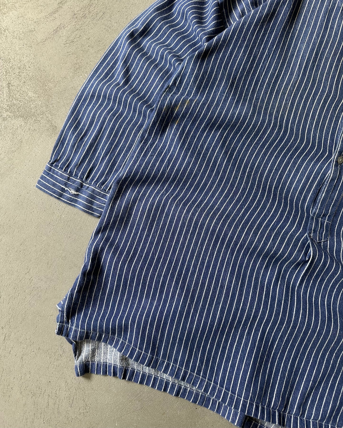 1980s - Blue Striped Euro Fisherman Shirt - L