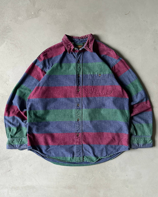 1990s - Navy/Red Eddie Bauer Striped Shirt - L