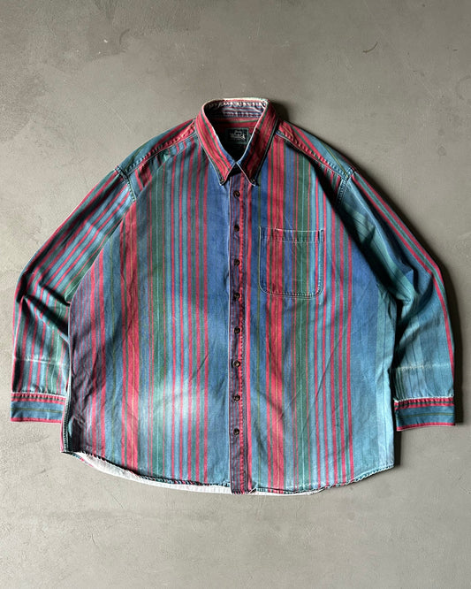 1990s - Distressed Blue/Green Woolrich Striped Shirt - XXL