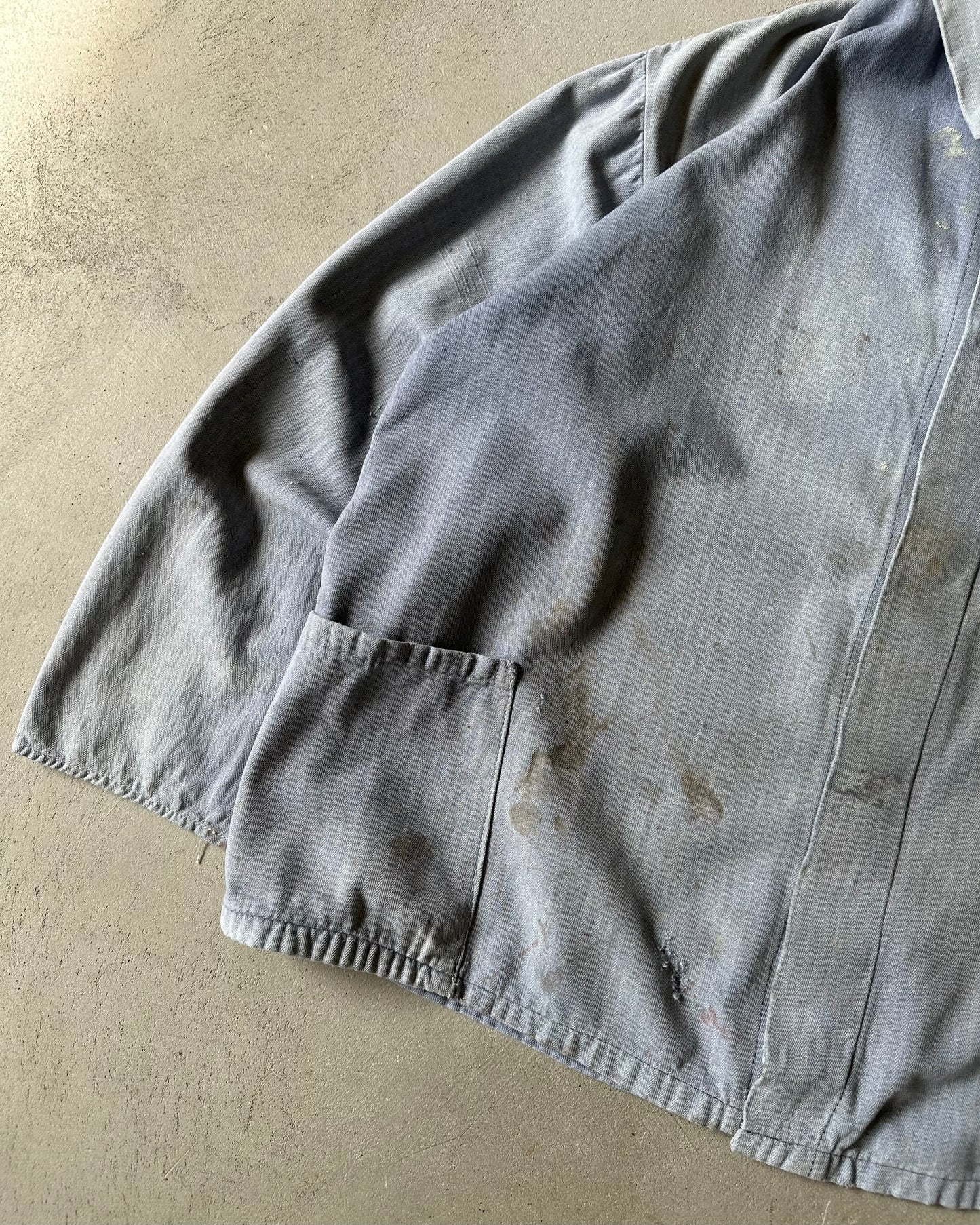 1970s - Distressed Blue HBT Euro Chore - S